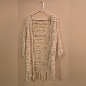AEO Oversized Crocheted Cardigan with Fringe Bottom - Open Front - Size M